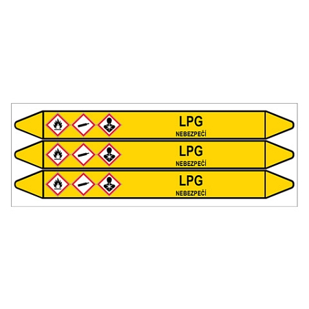 Značení potrubí, LPG,3 ks, 355 × 37 mm